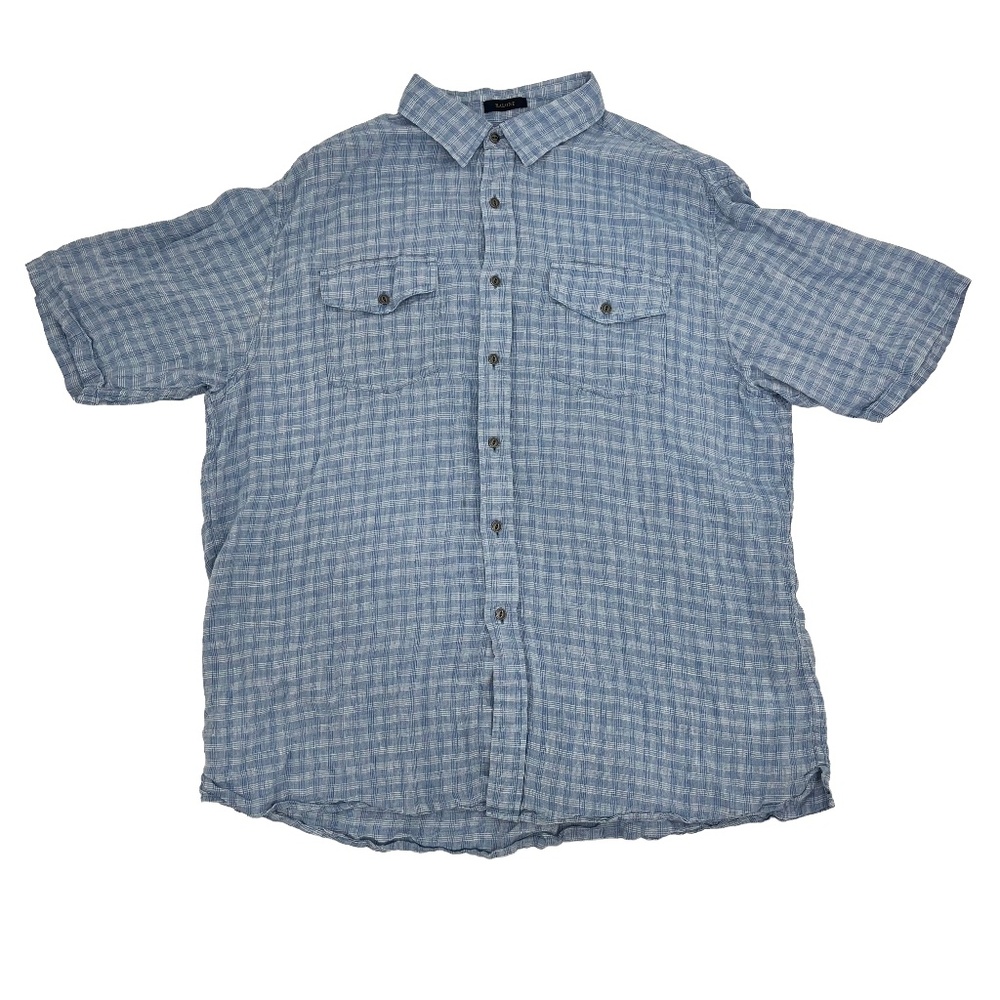 Pendleton Malone Mens Size XL Button Up Shirt Blue Plaid Linen‎ Short Sleeve